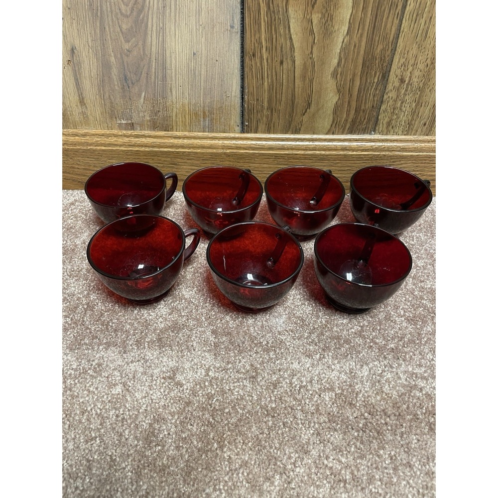 Anchor Hocking Set of 7 Royal Ruby Red glass coffee tea punch cups Vintage